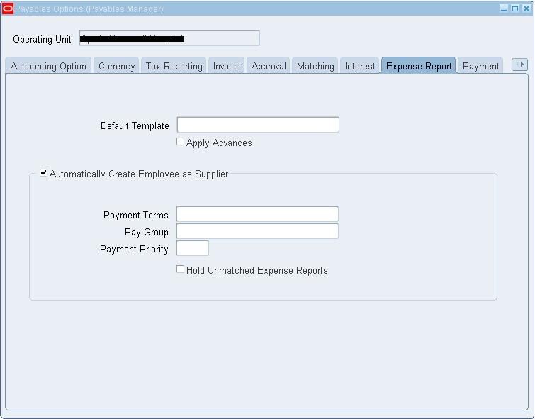 Payable Options: Expense Report