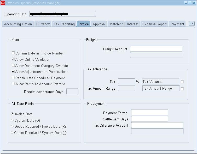 Payables Options: Invoice