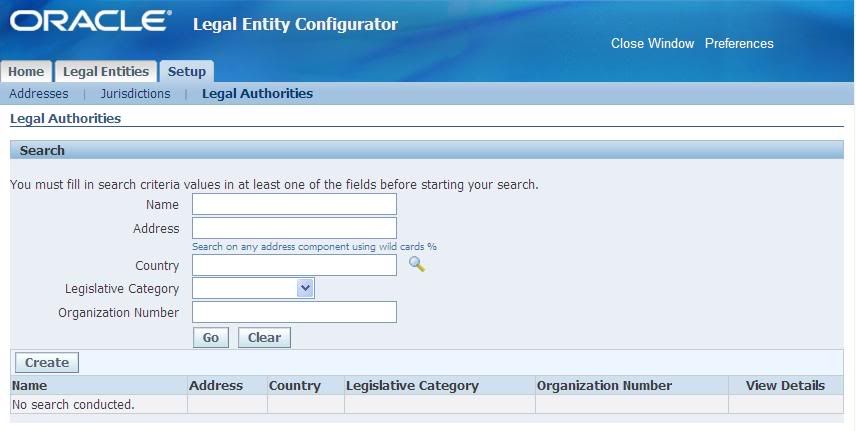 Legal Entity Configurator - Legal Authorities