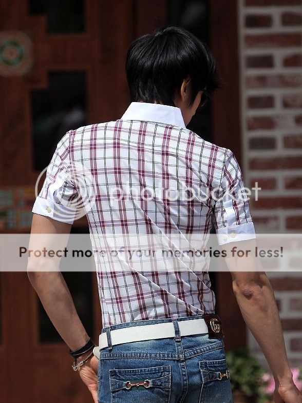 Mens Slim fit Dress Short Sleeve Plaid Shirts A72 M XL  